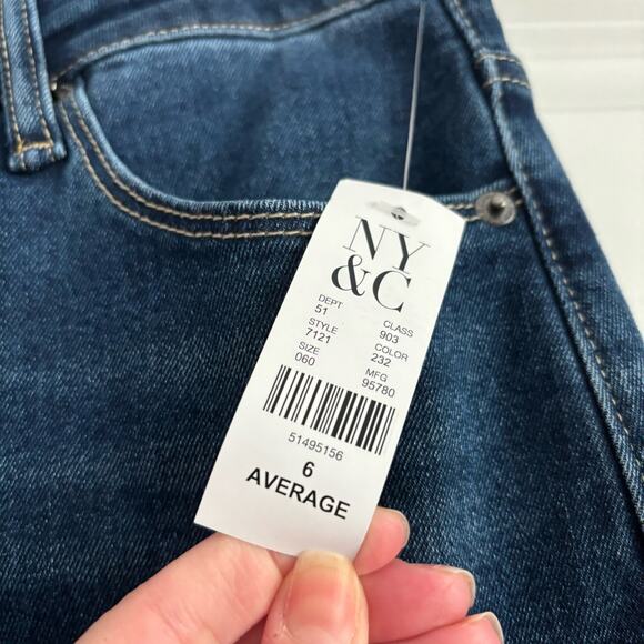 NWT New York & Company Wide Leg Dark Wash Jean Sz 6 Office High Waisted - Picture 3 of 13